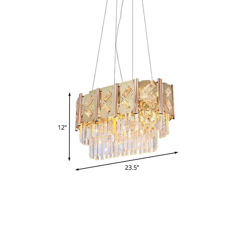 Beveled Crystal Prisms Tiered Hanging Lighting Modern 10 Lights Ceiling Chandelier in Gold - Rebooters