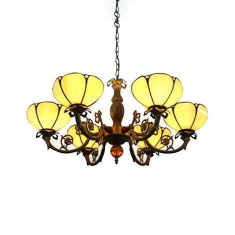 6 Lights Floral Chandelier Lamp Tiffany Vintage Beige Glass - Rebooters