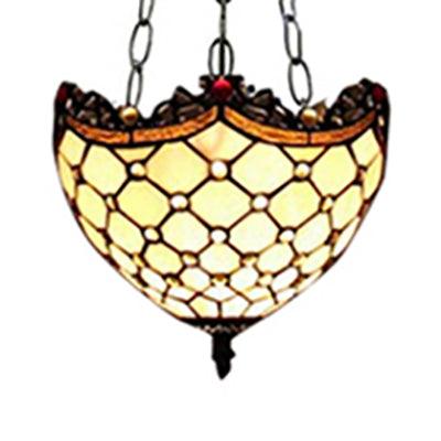 Beige Ceiling Light with Adjustable Chain 2-Light Art Glass - Rebooters