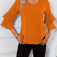 Ruffle Sleeve Blouse With Round Neckline For Women Rebooters Womens Shirts