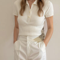 Women's Ribbed Knit Short Sleeve Polo Shirt for Stylish Comfort Rebooters Womens Shirts