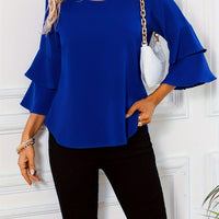 Ruffle Sleeve Blouse With Round Neckline For Women Rebooters Womens Shirts