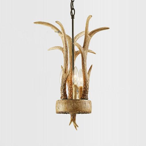 Antler Horn Chandelier Light Lodge Style 3 Lights Resin Pendant - Rebooters