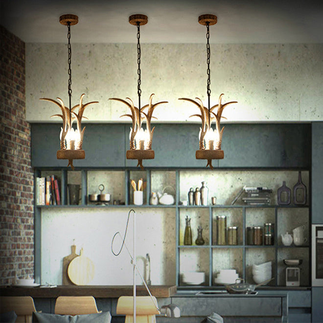 Antler Horn Chandelier Light Lodge Style 3 Lights Resin Pendant - Rebooters