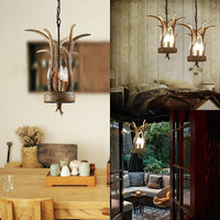 Antler Horn Chandelier Light Lodge Style 3 Lights Resin Pendant - Rebooters