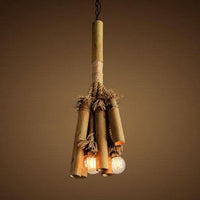 3 Lights Open Bulb Chandelier Light Bamboo Lodge Style Hanging Lamp - Rebooters