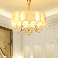5 Bulbs Smocked Pleated Shade Chandelier Light Beige Gold - Rebooters
