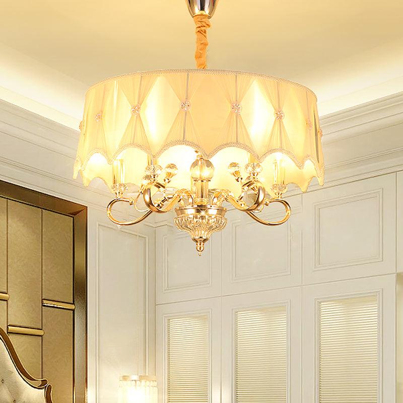 5 Bulbs Smocked Pleated Shade Chandelier Light Beige Gold - Rebooters