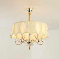 5 Bulbs Smocked Pleated Shade Chandelier Light Beige Gold - Rebooters
