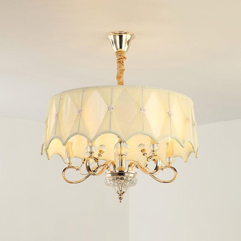 5 Bulbs Smocked Pleated Shade Chandelier Light Beige Gold - Rebooters