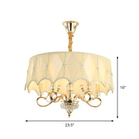 5 Bulbs Smocked Pleated Shade Chandelier Light Beige Gold - Rebooters