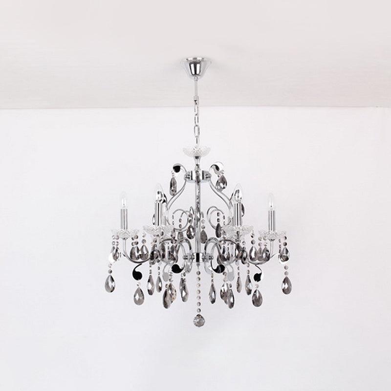 6 Lights Candle-Style Hanging Chandelier Smoke Grey Crystal - Rebooters
