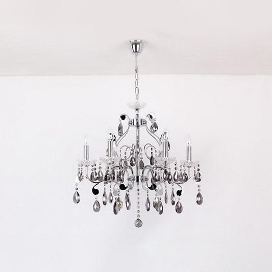 6 Lights Candle-Style Hanging Chandelier Smoke Grey Crystal - Rebooters