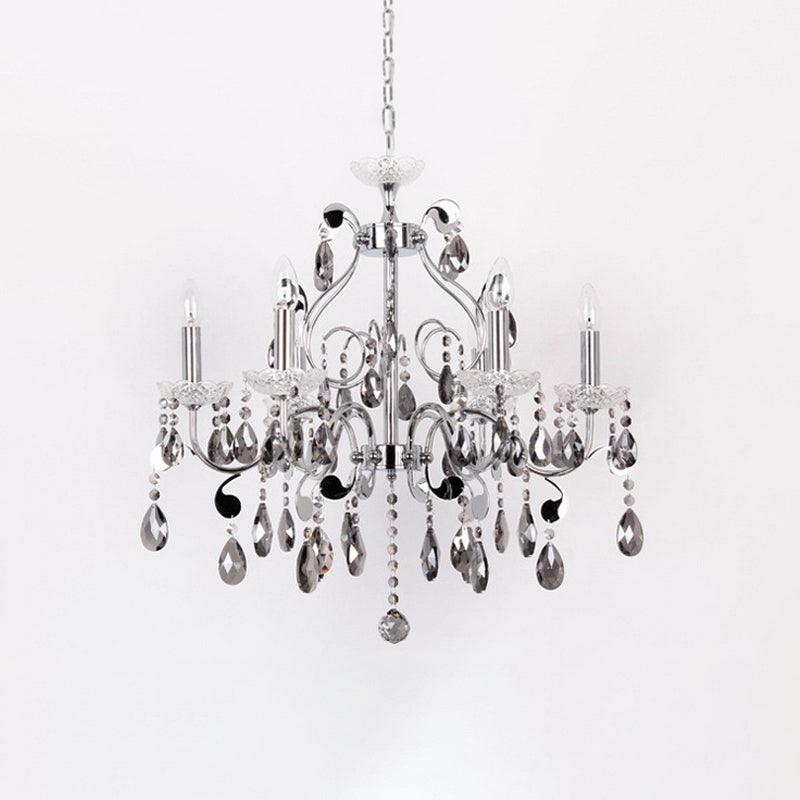 6 Lights Candle-Style Hanging Chandelier Smoke Grey Crystal - Rebooters