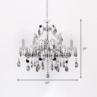 6 Lights Candle-Style Hanging Chandelier Smoke Grey Crystal - Rebooters