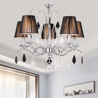Black 5 Lights Chandelier Light Contemporary Pleated Fabric Barrel Shade Ceiling Light Fixture - Rebooters