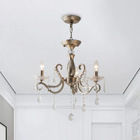 Aged Silver Crystal Suspension Light Candelabra 3-Bulb Chandelier - Rebooters