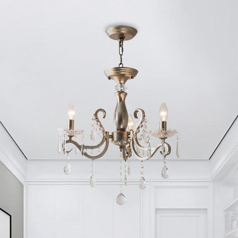 Aged Silver Crystal Suspension Light Candelabra 3-Bulb Chandelier - Rebooters