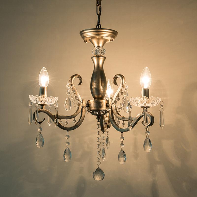 Aged Silver Crystal Suspension Light Candelabra 3-Bulb Chandelier - Rebooters