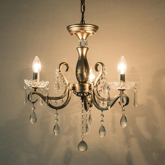 Aged Silver Crystal Suspension Light Candelabra 3-Bulb Chandelier - Rebooters