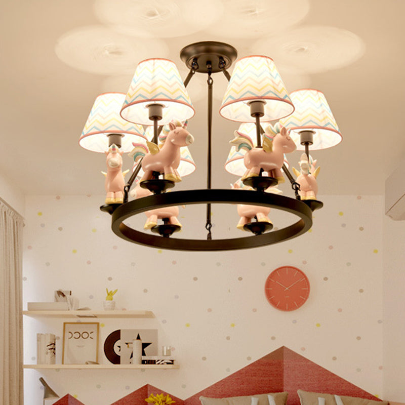 Pink Unicorn Pendulum Light with Black Ring Design 6 Heads Chandelier - Rebooters