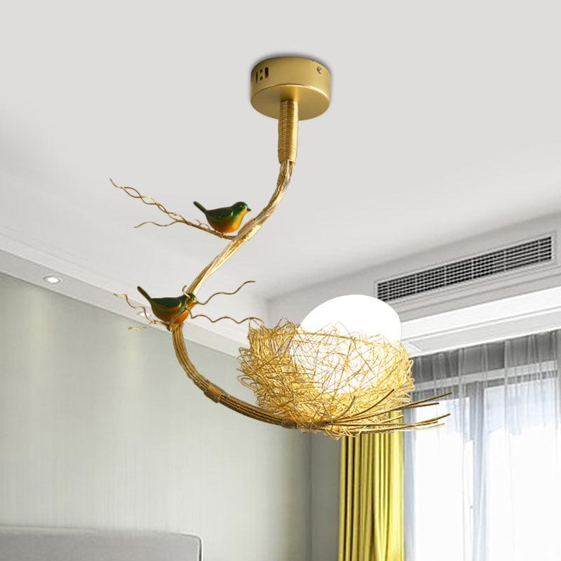 Rustic Bird Egg Shaped Ceiling Chandelier 3 Lights Golden Light - Rebooters