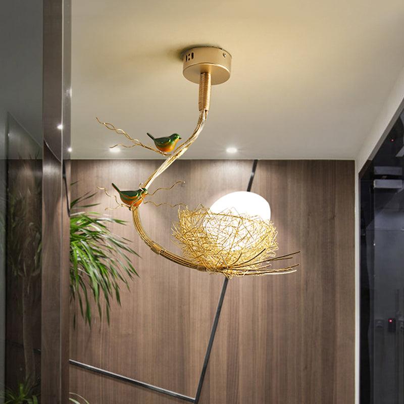 Rustic Bird Egg Shaped Ceiling Chandelier 3 Lights Golden Light - Rebooters