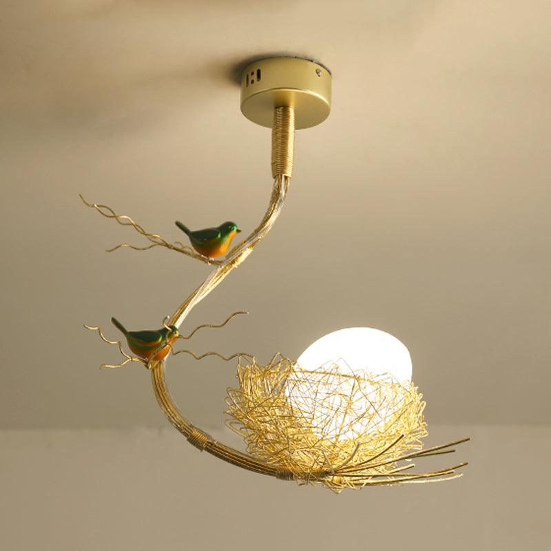 Rustic Bird Egg Shaped Ceiling Chandelier 3 Lights Golden Light - Rebooters