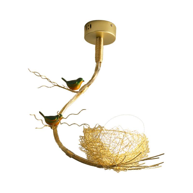 Rustic Bird Egg Shaped Ceiling Chandelier 3 Lights Golden Light - Rebooters
