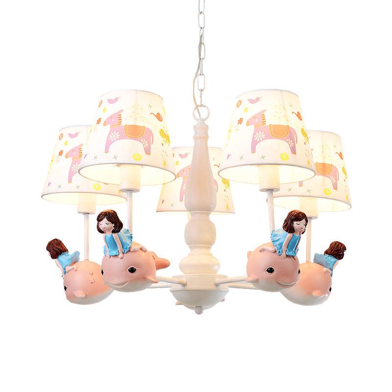 Barrel Hanging Chandelier Cartoon Fabric 5-Head Light Kit - Rebooters