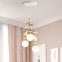 3 Lights Bedroom Multi Light Pendant Cartoon White Unicorn Lamp - Rebooters