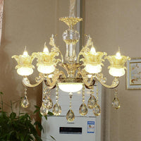 6 Lights Floral Hanging Chandelier Mid-Century Gold Crystal Lamp - Rebooters