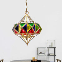 Antique Prism Pendant Chandelier 3-Head Colorful Glass Light - Rebooters