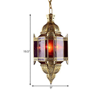 3 Heads Red Glass Suspension Light Arabian Brass Lantern Pendant Chandelier - Rebooters