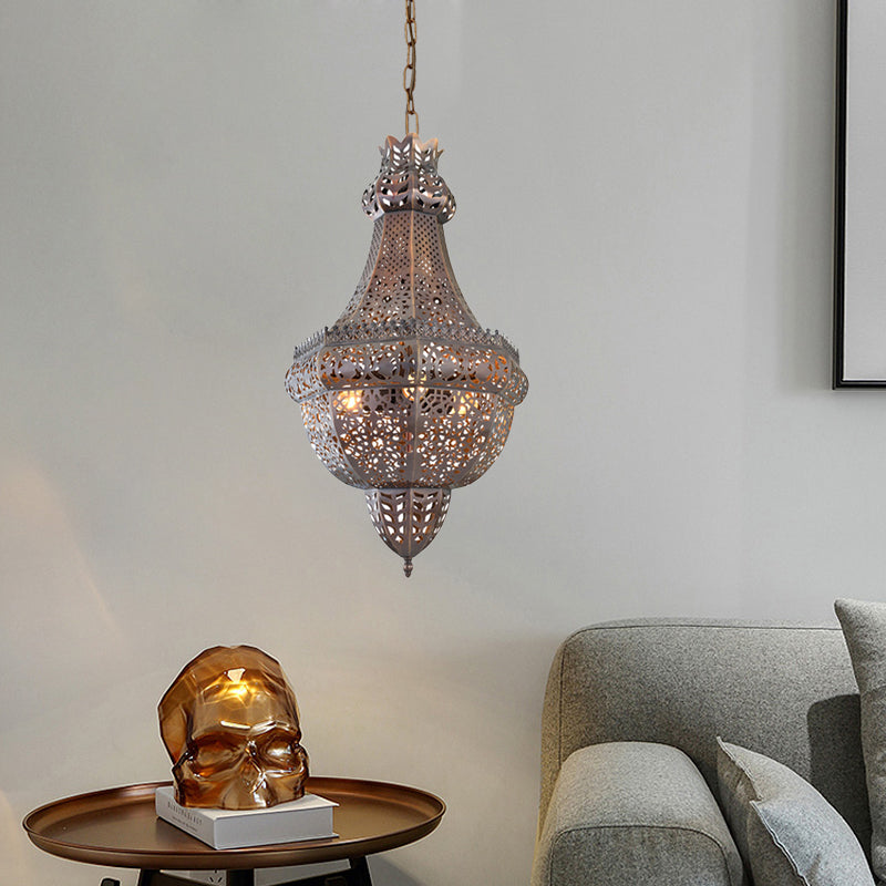 3 Lights Ceiling Hang Fixture Arab Cutout Basket Metal Chandelier Pendant Light in Brass - Rebooters