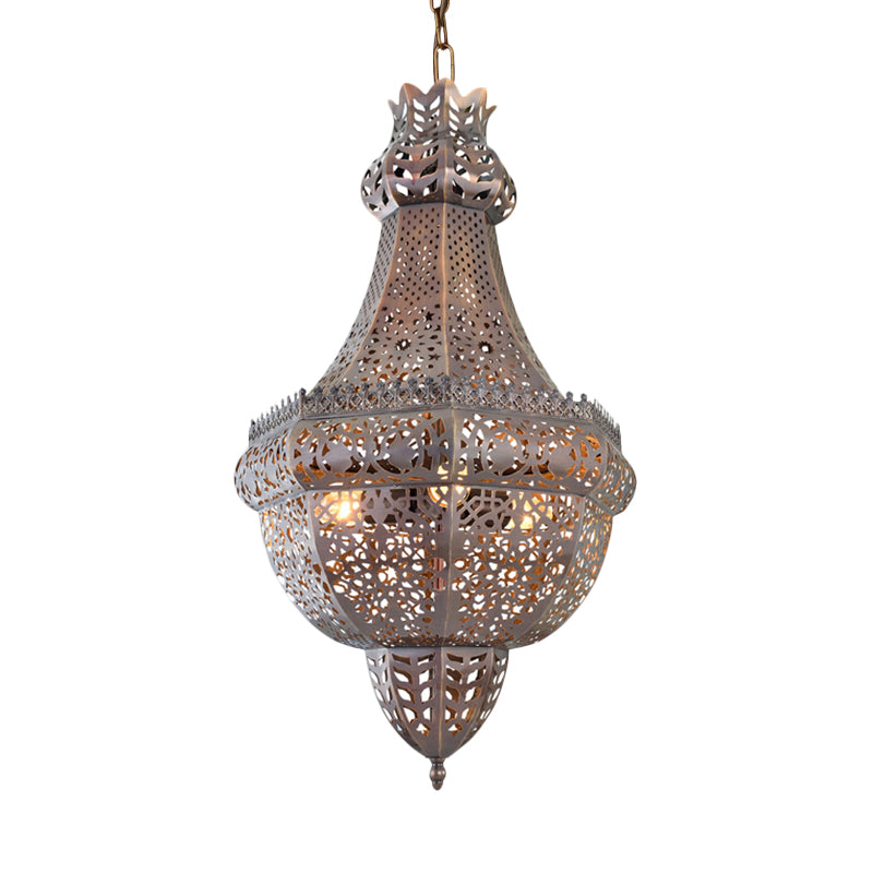 3 Lights Ceiling Hang Fixture Arab Cutout Basket Metal Chandelier Pendant Light in Brass - Rebooters