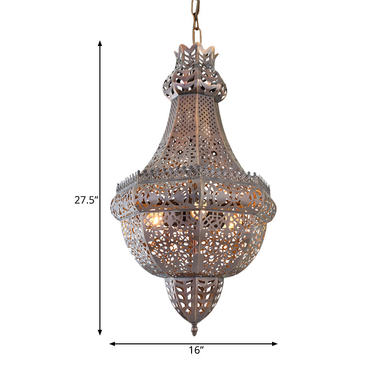 3 Lights Ceiling Hang Fixture Arab Cutout Basket Metal Chandelier Pendant Light in Brass - Rebooters