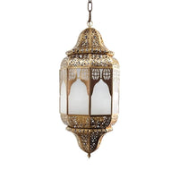 Antique Lantern Hanging Lamp 4 Bulbs Frosted Glass Ceiling Chandelier in Brass - Rebooters