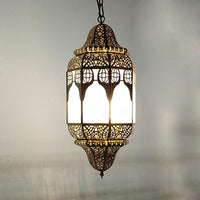 Antique Lantern Hanging Lamp 4 Bulbs Frosted Glass Ceiling Chandelier in Brass - Rebooters