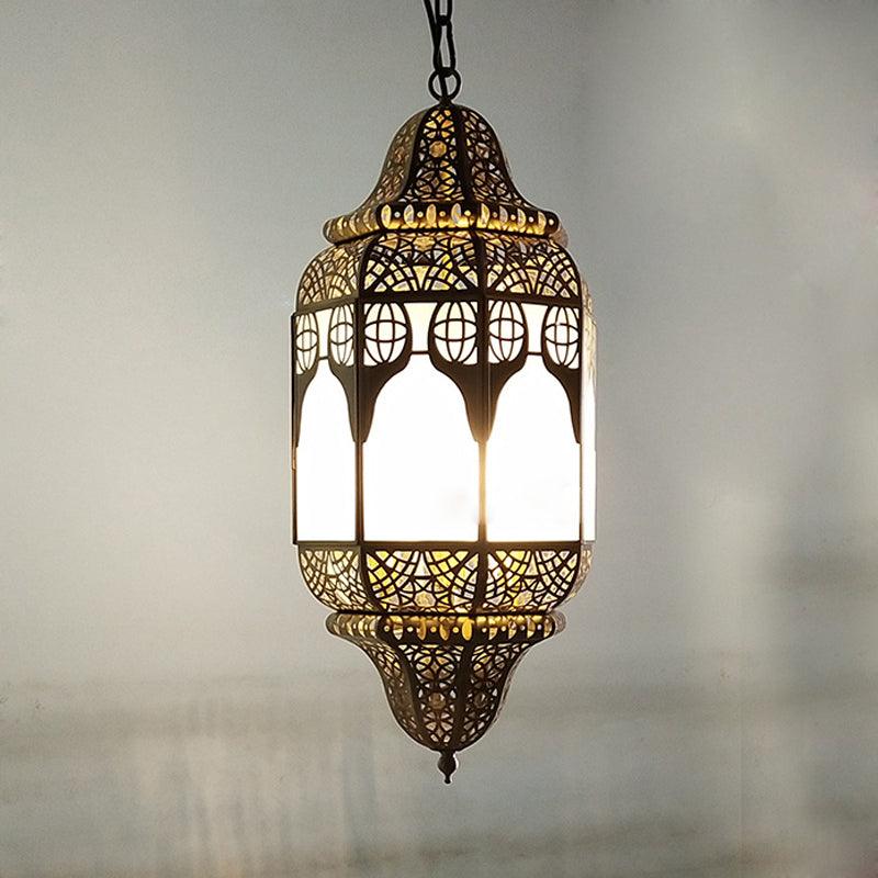 Antique Lantern Hanging Lamp 4 Bulbs Frosted Glass Ceiling Chandelier in Brass - Rebooters