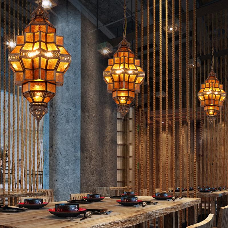 Antique Geometric Pendant Lamp 12 Bulbs Amber Glass Chandelier - Rebooters