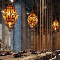 Antique Geometric Pendant Lamp 12 Bulbs Amber Glass Chandelier - Rebooters