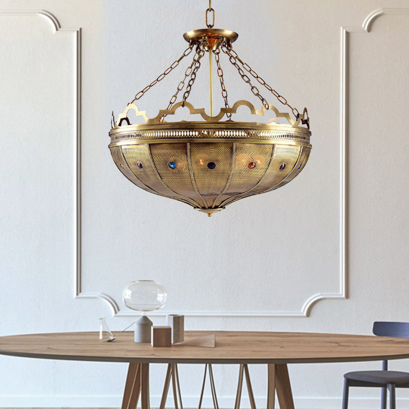 Bowl Bedroom Chandelier Lighting Arab Metal 6 Bulbs Brass Ceiling Light - Rebooters
