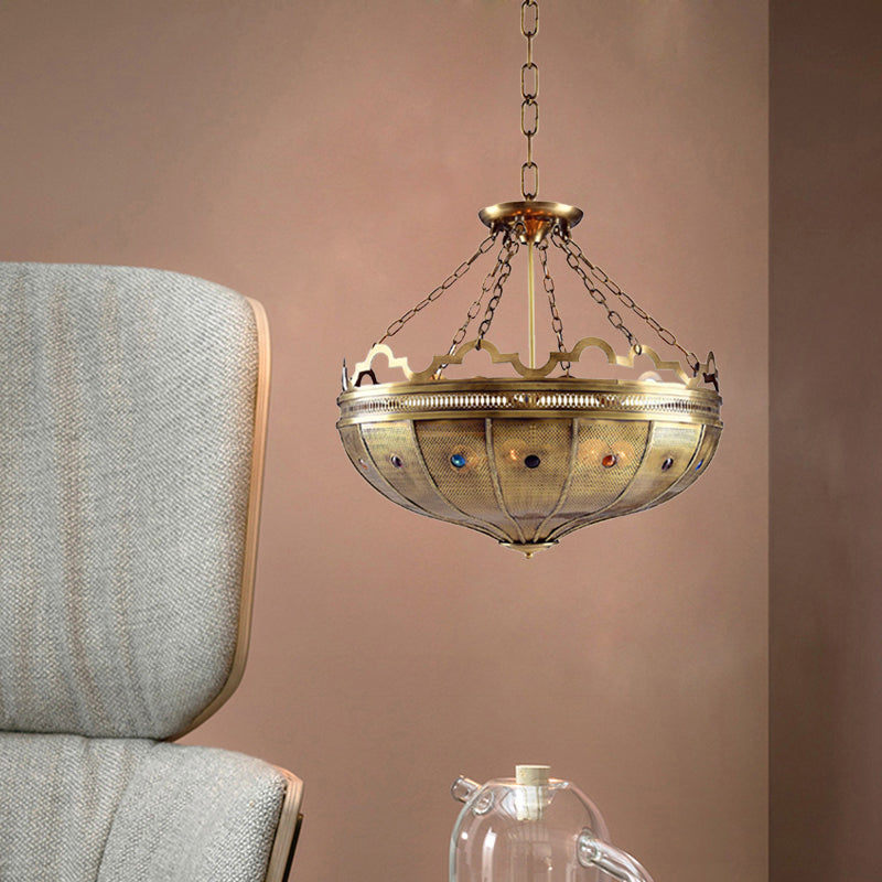 Bowl Bedroom Chandelier Lighting Arab Metal 6 Bulbs Brass Ceiling Light - Rebooters