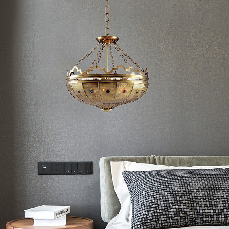Bowl Bedroom Chandelier Lighting Arab Metal 6 Bulbs Brass Ceiling Light - Rebooters