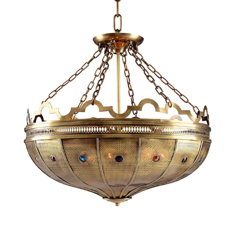 Bowl Bedroom Chandelier Lighting Arab Metal 6 Bulbs Brass Ceiling Light - Rebooters