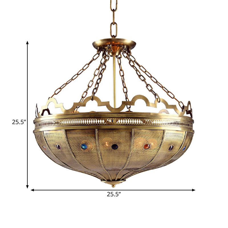 Bowl Bedroom Chandelier Lighting Arab Metal 6 Bulbs Brass Ceiling Light - Rebooters