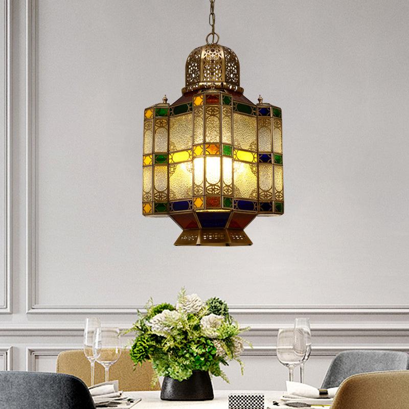 Art Deco Lantern Ceiling Lamp 6-Bulb Chandelier in Brass - Rebooters