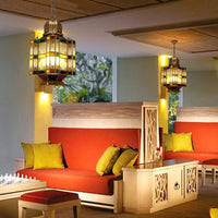 Art Deco Lantern Ceiling Lamp 6-Bulb Chandelier in Brass - Rebooters