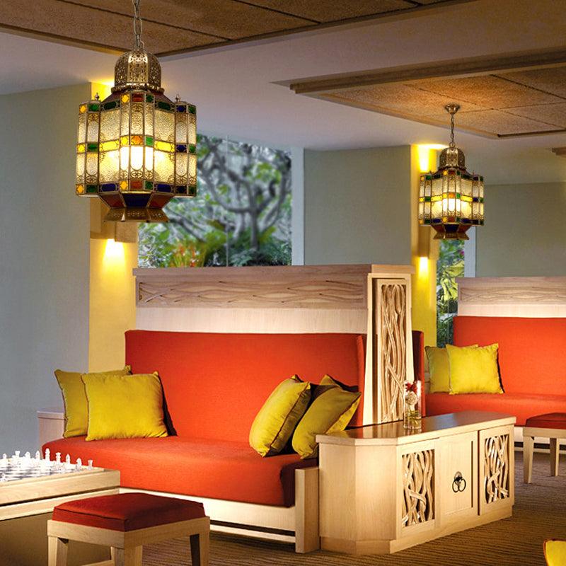 Art Deco Lantern Ceiling Lamp 6-Bulb Chandelier in Brass - Rebooters